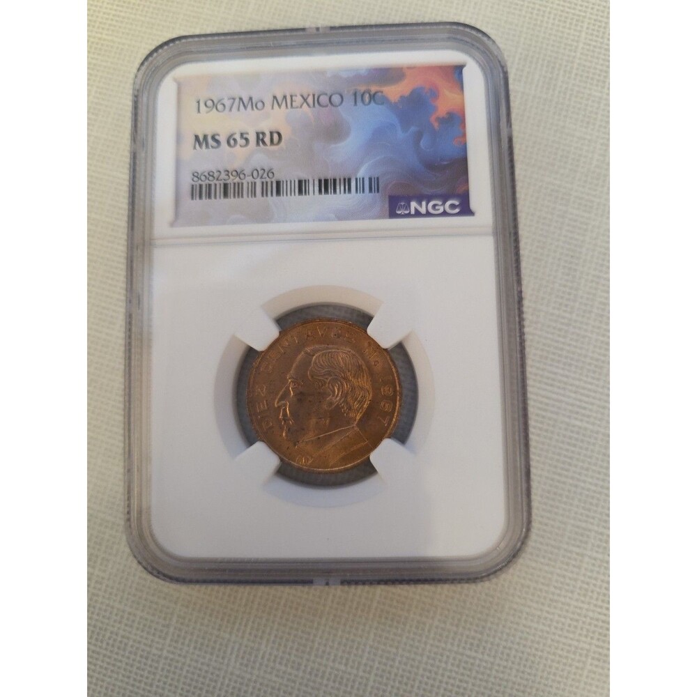 1967-Mo Mexico 20 Centavos National Emblem Brass Coin NGC MS66 RD